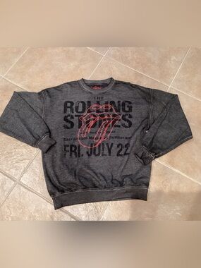 the Rolling Stones Dark Gray Pullover Sweatshirt with Red Tongue Graphic